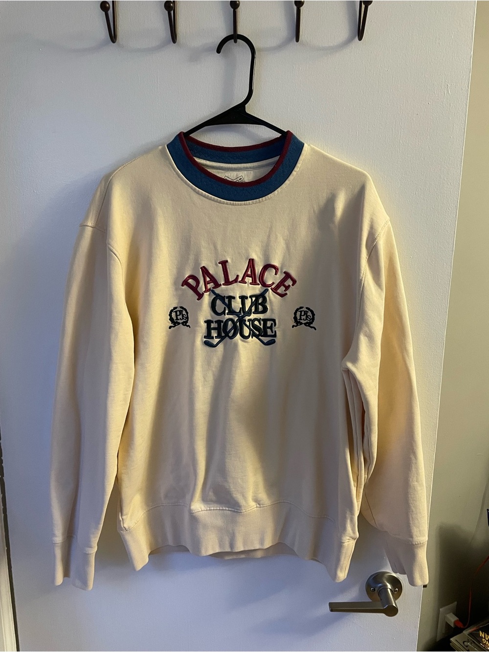 PALACE Cream Crewneck with Red and Navy Trim